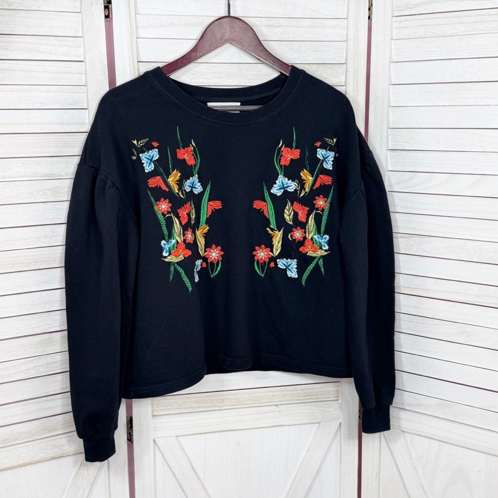 Jack & Rae Embroidered‎ Floral Cropped Sweatshirt Black XS - Picture 6 of 11